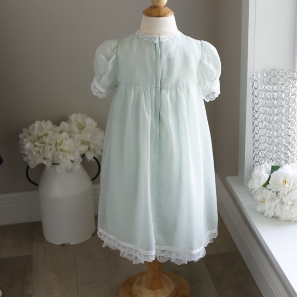RARE Vintage Heirloom 1970's Gunne Sax Girls Dress Size 4/5 Mint Green GORGEOUS - Picture 5 of 10